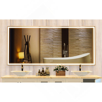 72X32 Inch Oversized LED Bathroom & Full - Length Wall Mirror: 3 Color Modes, Aluminum Frame, Ideal For Bedroom & Living Room, Silver Finish