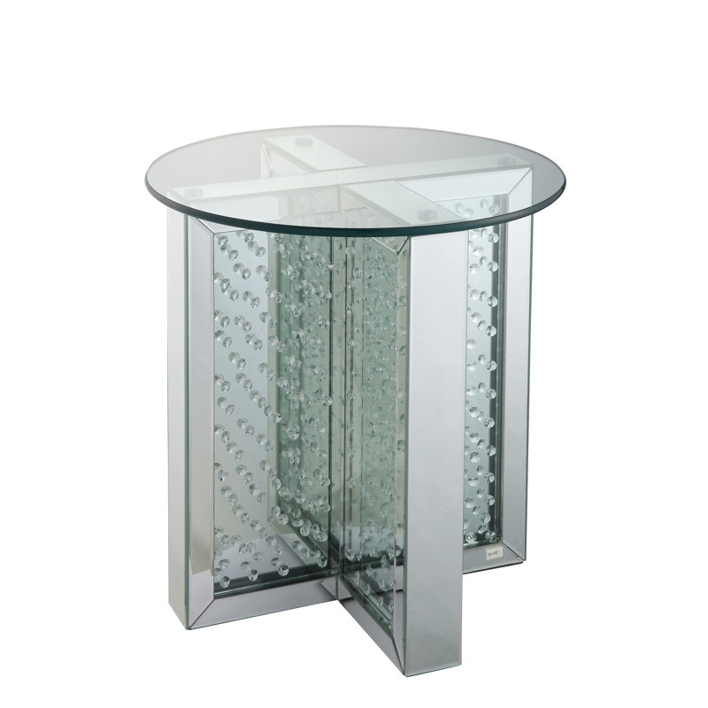 Table de bout en miroir, table de chevet, table de chevet avec plateau en verre