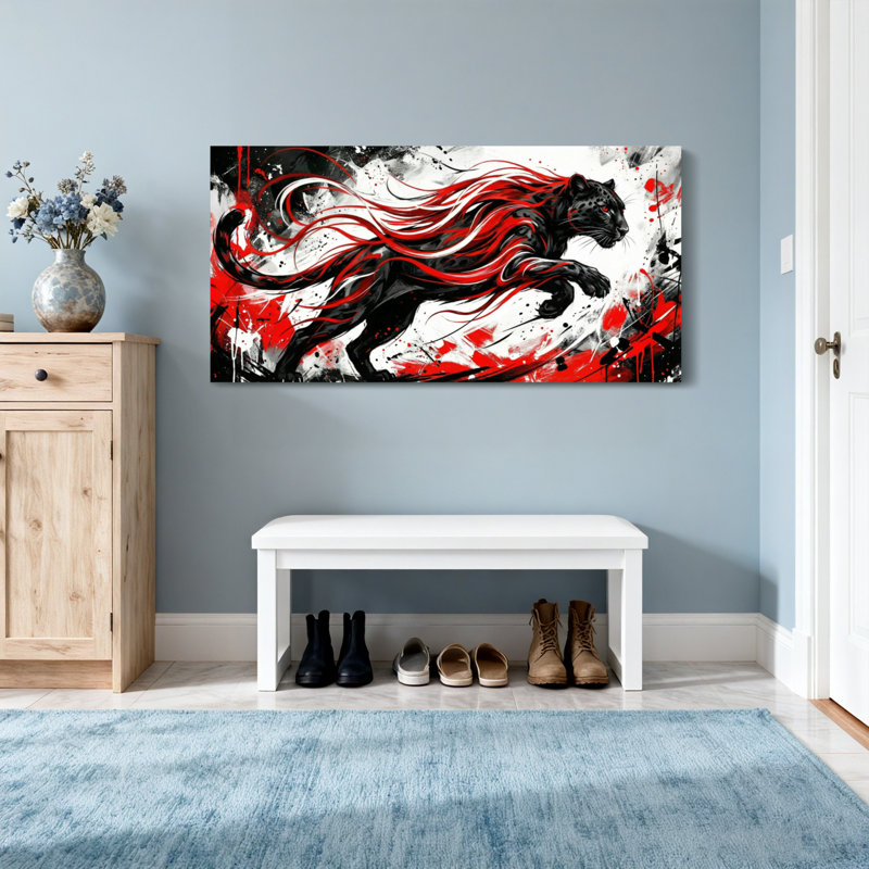 Animaux, panthère noire avec crinière rouge, H 16 po x l 32 po