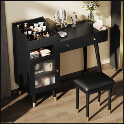 Modern Makeup Vanity Desk With Spacious Drawers, Cabinet, And Charging Port For Small Spaces
