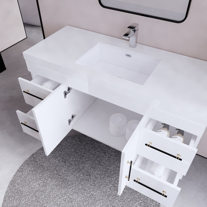 Bastos 47.24'' Single Bathroom Vanity with Acrylic Top, White