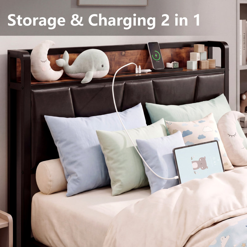Alisyn Vegan Leather  Twin XL Bed Frame with Storage and Charging Station