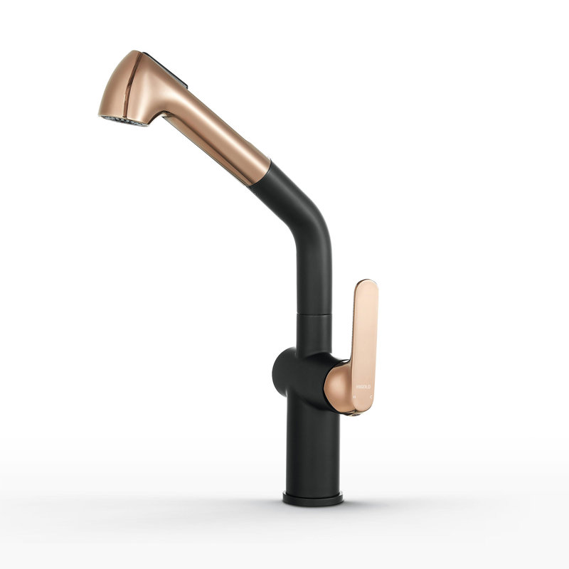 HIGOLD iF Design Award Pull Out Kitchen Faucet, Hot & Cold Water Function, Rose Gold & Matt  Black Finished