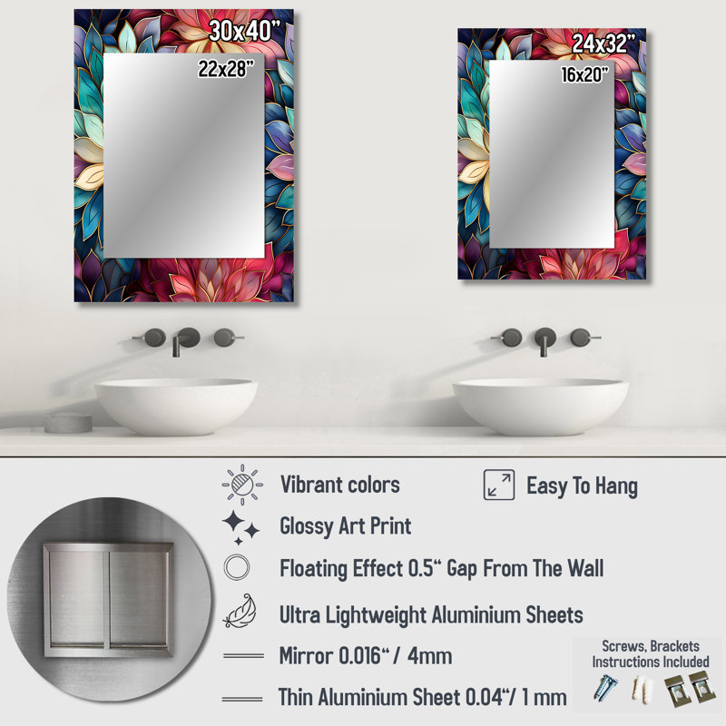 Motif boho marocain, paysage de rêve marocain, miroir mural floral unique, 40 po x 30 po