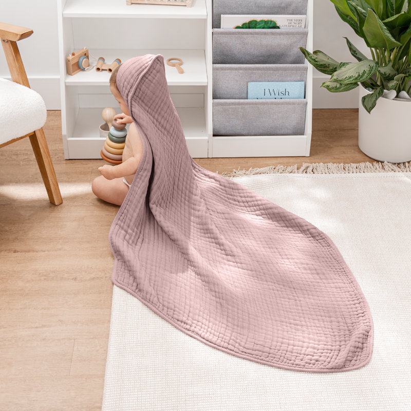 Comfy Cubs Hooded Baby Towel 1-Pack, Large 32 x 32 Inch - 6 Layer 100% Muslin Cotton - Soft & Absorbent Baby Bath Towels