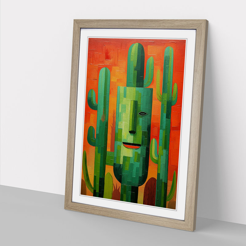 Cactus Cubism - Framed Print, 34cm H x 25cm W x 2cm D, Oak Framed