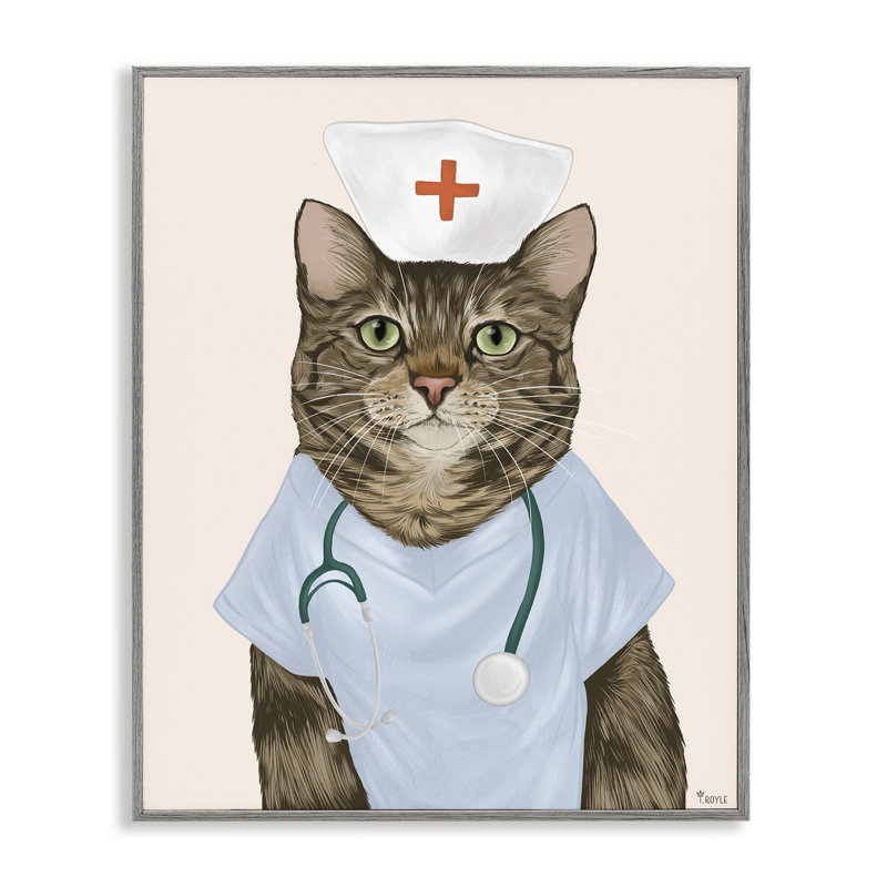 «Nurse Doctor Cat», art de la giclée encadrée par Tara Royle, Estampe numérique Farmhouse, H 14 po x l 11 po