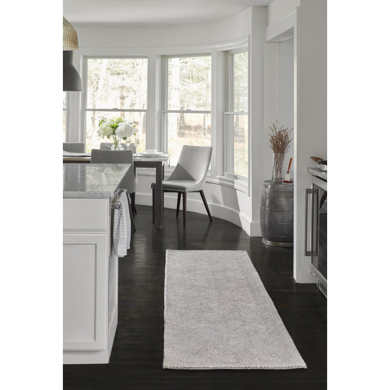 Chevron Handmade Tufted Wool Beige Area Rug, Runner 2'3" x 8'