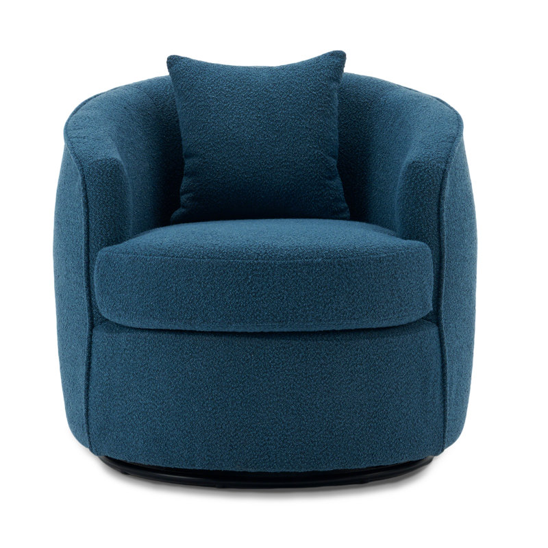 Modern Boucle Upholstered Swivel Accent Chair, Blue