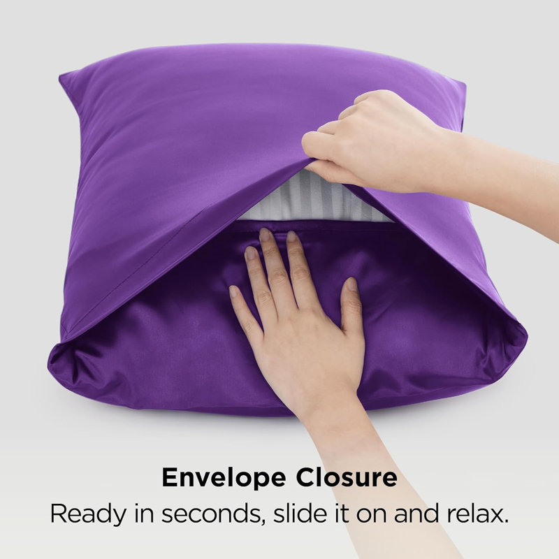Ensemble de 2 taies d'oreiller en satin, 300 fils au pouce, GentleSoft ™, Taie d'oreiller standard, Purple