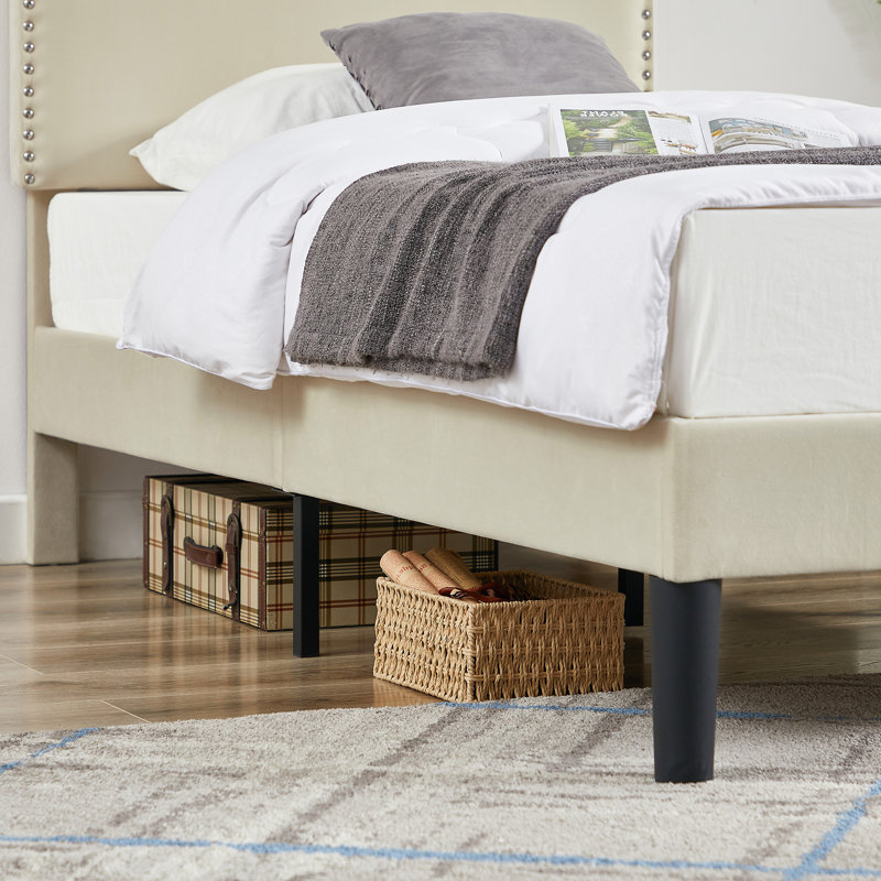 Structure de lit tapissier Auxter, Simple, Beige