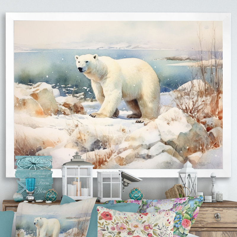 " Yukon Poral Bear ", White Single Picture Frame, 24" H x 32" W x 1" D