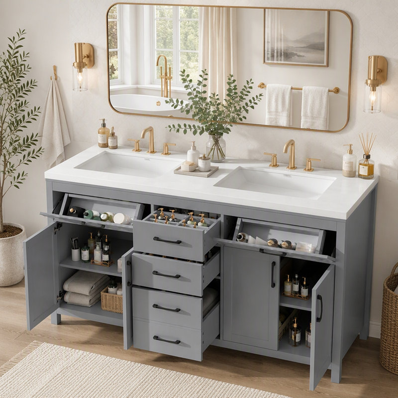 Single Vanity Bathroom Vanity With MDF Top, Gray