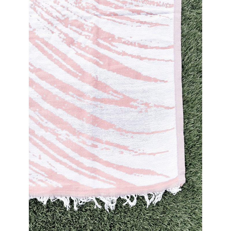 Tropical Beige Turkish Cotton Beach Towel, Pink