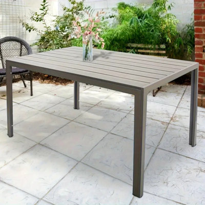 Heavy-Duty Outdoor Patio Dining Table - Lightweight Aluminum Frame, All-Weather Rectangular Table For 6 People, Easy Assembly Indoor/Outdoor Use - Perfect For Garden, Patio, Picnics, Parties - Modern Grey Finish, Outdoor Table And Chair Set, Patio Dining