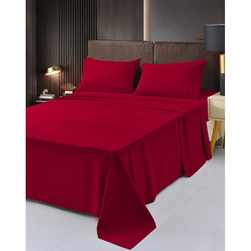 Ensemble de draps 1800 en rayonne de bambou, Rouge, Double