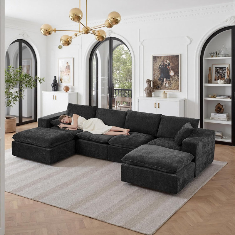 Boneless 138" Sectional Couches for Living Room Boneless Couch Upholstered Cloud Couch Sectional Modular Sectional Sofa with L Shaped