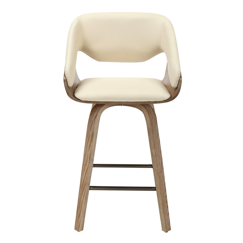  26" Modern Swivel Counter Height Bar Stool with Faux Leather Upholstery, Bentwood Frame & Arms, Antique Copper Footrest, Ivory – Mia by Pipp & Liv (Single)