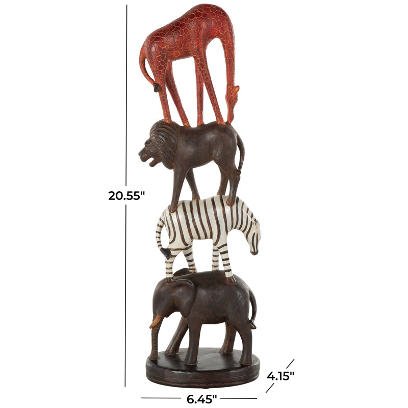 Cole And Grey Polystone Stacked Safari Animals Decorative Sculpture With Round Base