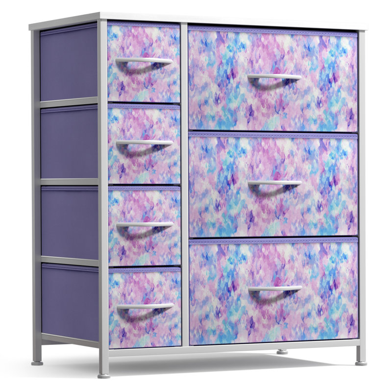 Commode 7 tiroirs Sorbus, Teinture par nouage bleue / rose / mauve