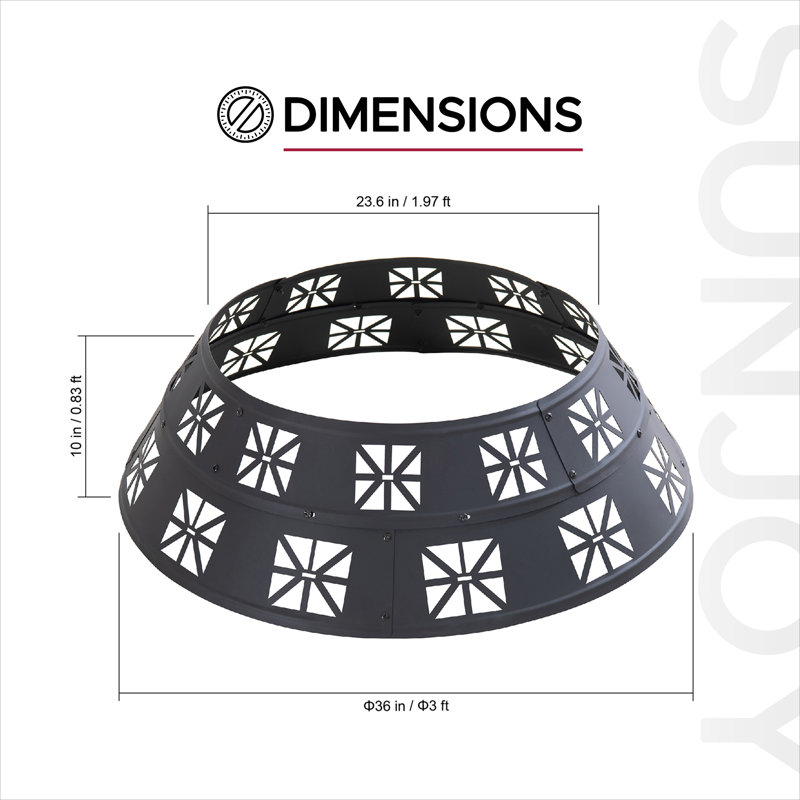 Anneau d'extérieur pour foyer d'extérieur de 36 pouces Sunjoy de Sunjoy, revêtement en acier robuste de 0,8 mm d'épaisseur avec découpes décoratives, modulaire portable, thermolaqué à haute température pour feu de camp de camping, noir