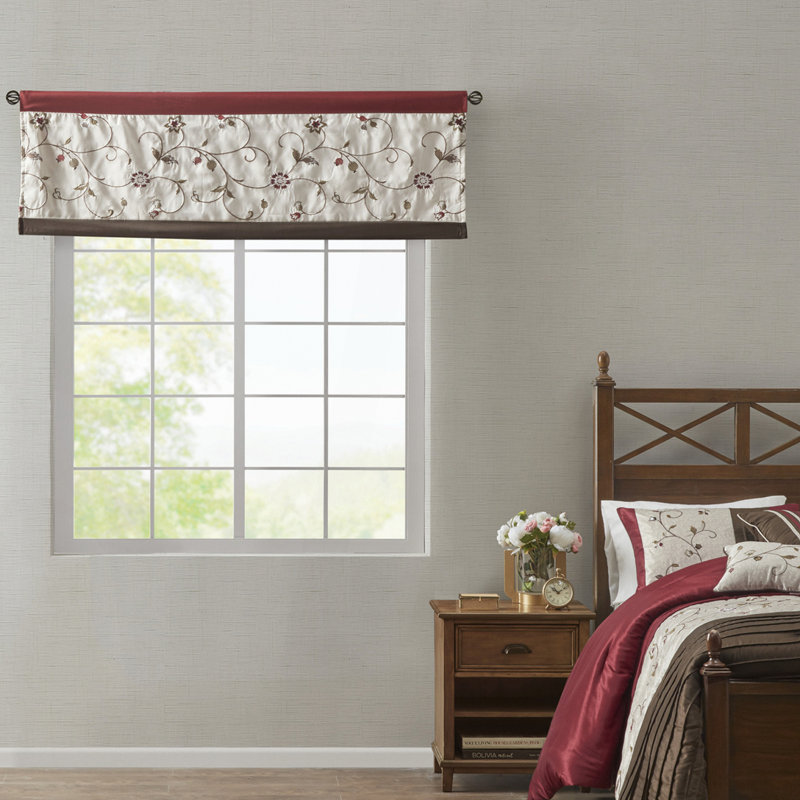 Embroidered Window Valance Red 50x18", Red
