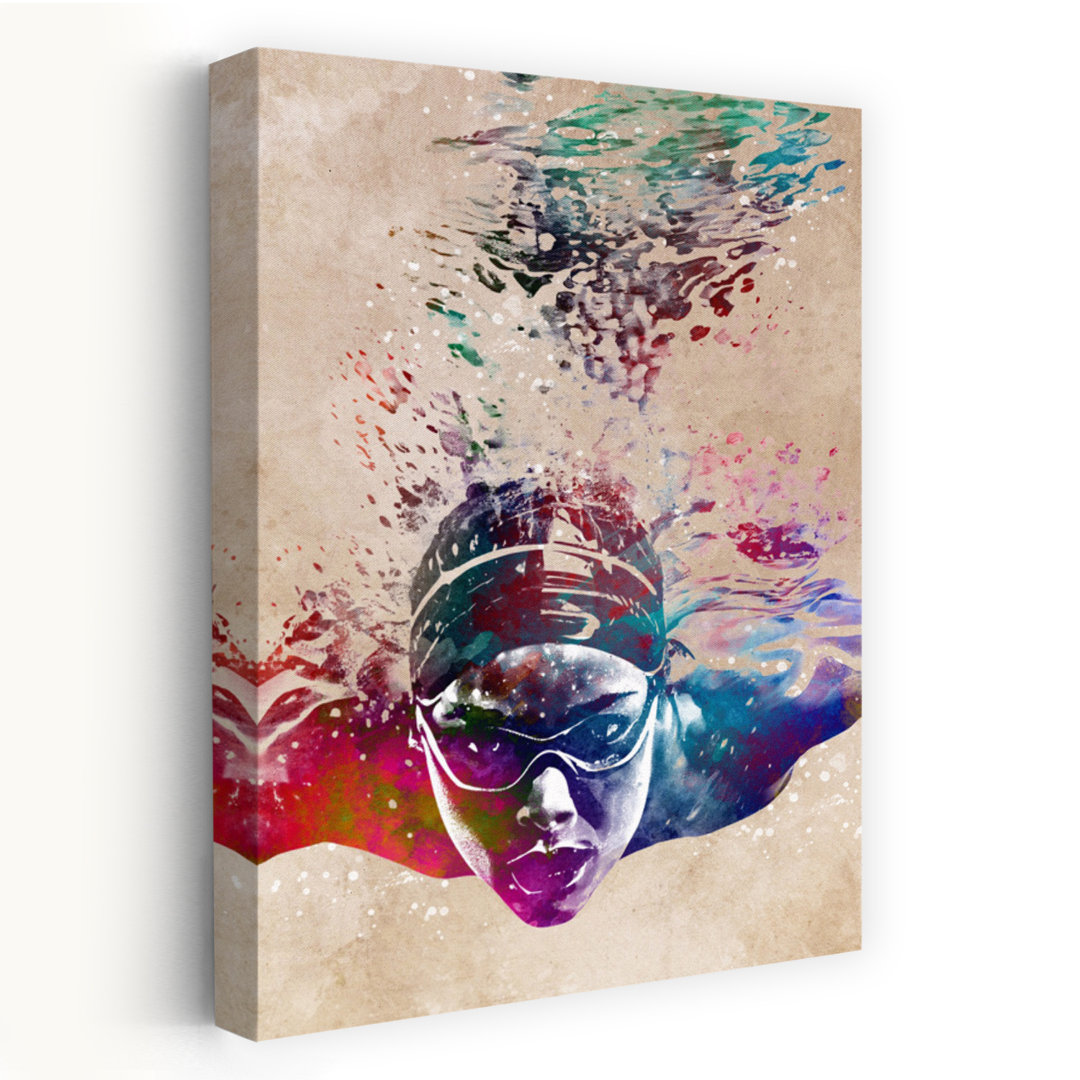 Vibrant Underwater Swimmer Contemporary Dolphin Wall Art Print