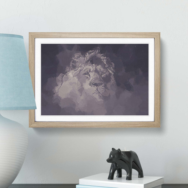 Lion in the Mist in Abstract - Picture Frame Graphic Art Print, Oak, 35cm H x 50cm W x 2cm D