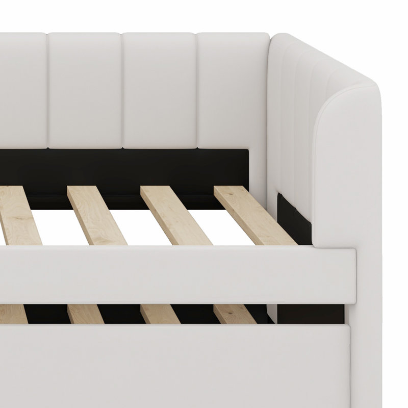 Lit de jour rembourré avec dossier ergonomique et lit gigogne, Beige