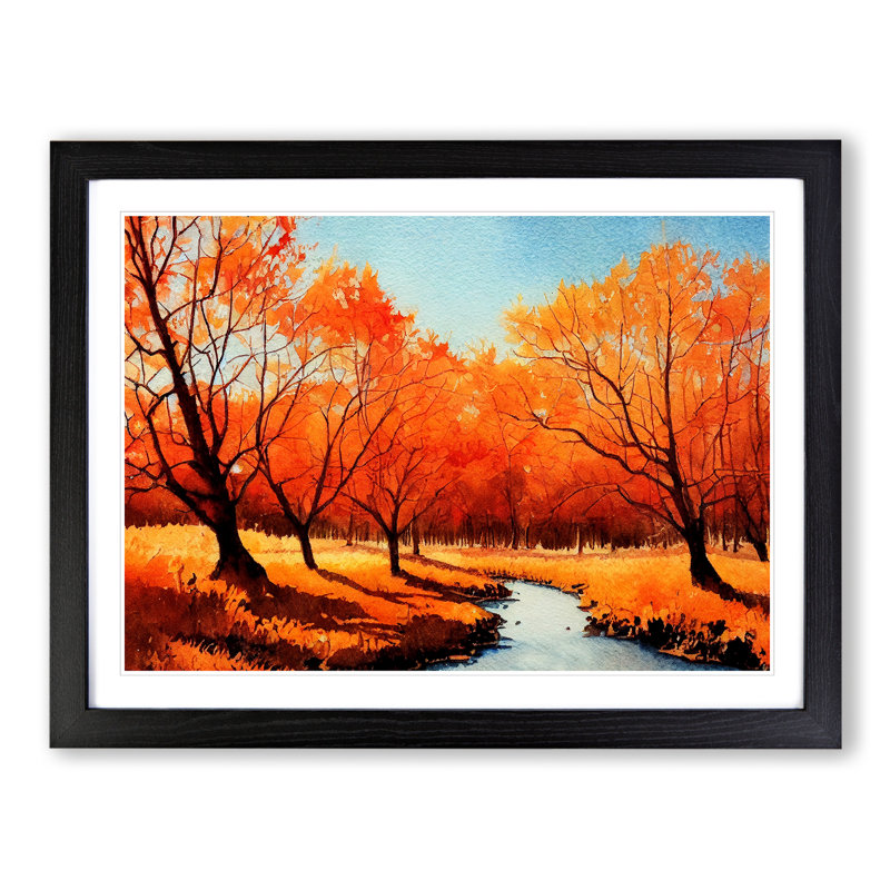 Spirited Autumn Forest - Single Picture Frame Painting, 34cm H x 46cm W x 2cm D, Black