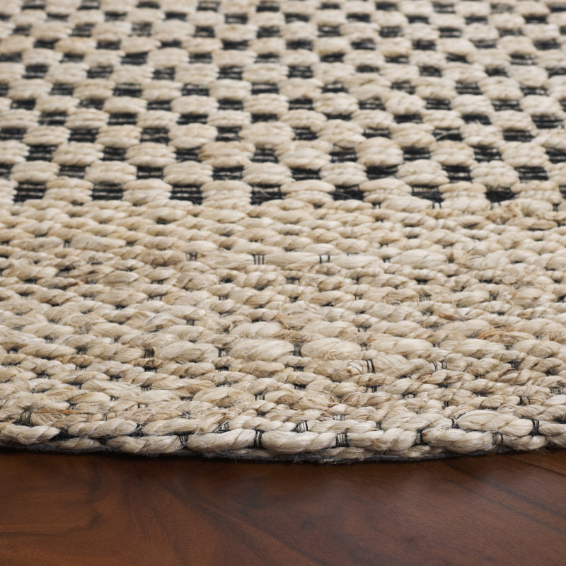 Tapis 675 fibres naturelles beige / noir, Rond 6 pi 6 po