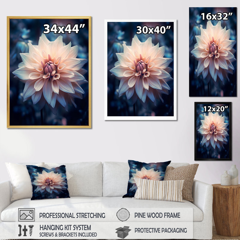 «Garden Dahlia Palette V», reproduction sur toile, H 32 po x l 16 po x P 1 po, Cadre flottant doré