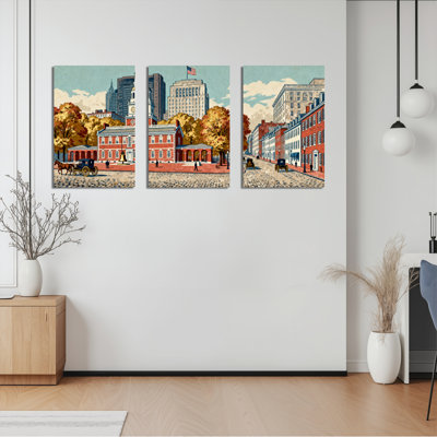 Philadelphia Independence Hall Autumn Scene Canvas Wrapped Wall Art Set of 3