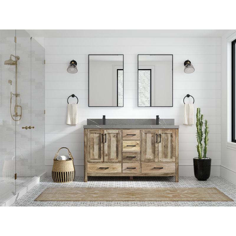 Ensemble de meuble-lavabo double 60 po Malibu, Naturel, Gris Piatra