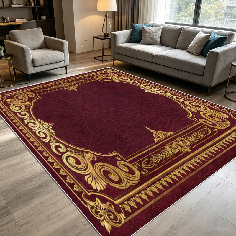 1PC Vintage Burgundy Gold Ornate Filigree Royal area rugs for Living Room, Soft and Comfortable, Suitable for all seasons, easy-to-maintain, machine washable Indoor floor mat, Under Table Farmhouse suitable for dining room, bedroom, kitchen,