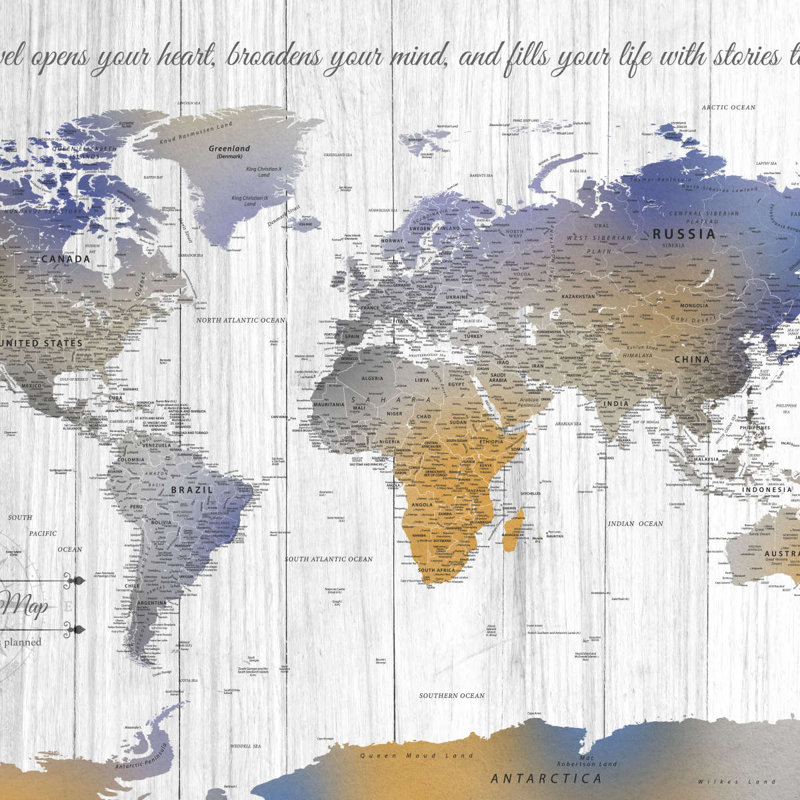 Personnalisé «Stories I Push Pin World Map», H 16 po x l 24 po, Oui