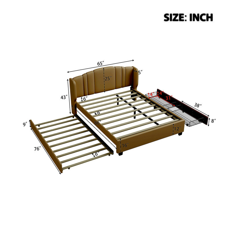 Lit plateforme tapissier luxueux avec rangement supplémentaire et tête de lit élégante, Beige