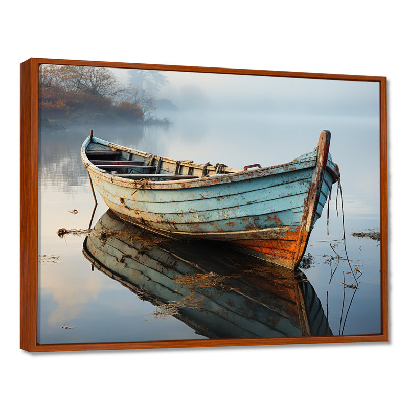 Hadenson Boat Serene Waterscapes I - Print, 34" H x 44" W x 1.5" D, Brown Floater Framed