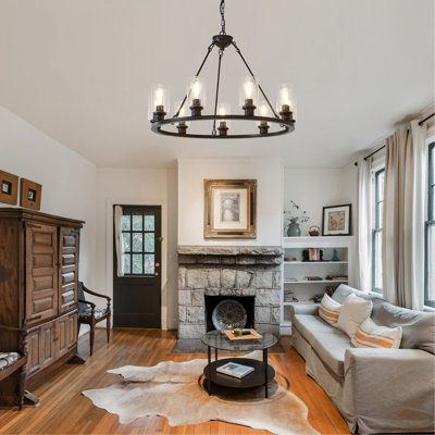 Lustre moderne en forme de roue de chariot à 9 lumières de 34,25 po avec lumière (sans ampoules) pour le salon / salle à manger - E26 - brun café