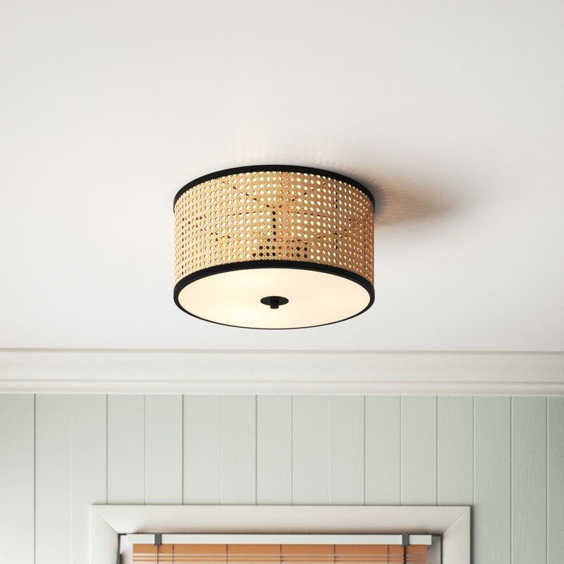 Nakuv 3 - Light Rattan and Velvet 15.75'' Flush Mount