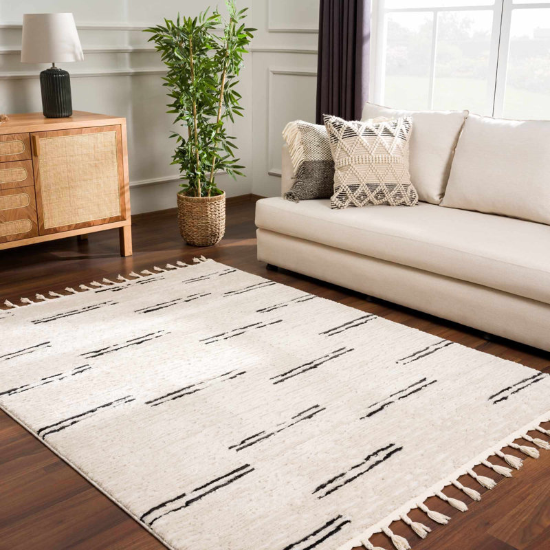 Jenell Striped Machine Woven Polypropylene Area Rug in Cream, Rectangle 2' x 3'
