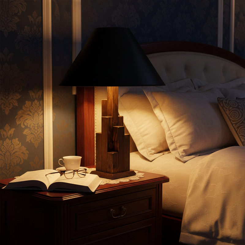 Lampe de table Skyline, Marron foncé, Noir noyer