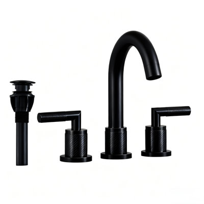 Robinet de salle de bain 3 trous à 2 poignées noir mat avec bec pivotant sur 360 °, 8 pouces, finition nickel brossé, robinet à contrôle précis de la température, conception en pouces, tuyaux d'alimentation en eau inclus