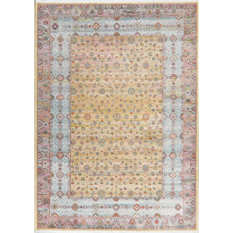 Tapis jaune à motif géométrique Jeann, Rectangle 5 pi x 7 pi