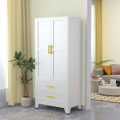 Melbreak Metal Modern Freestanding Wardrobe Armoire With Hanging Rod And Drawers by Mercer41