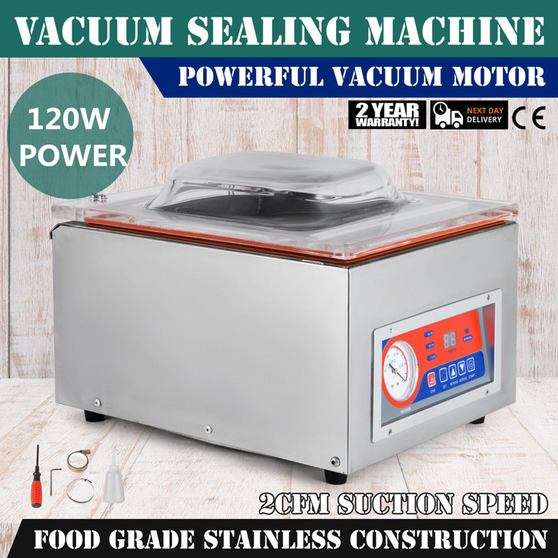 Compact Silver Stainless Steel Chamber Vacuum Sealer with 10.2" Sealing Length