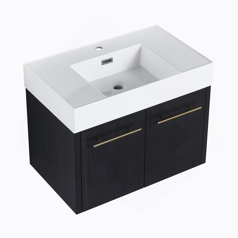 Meuble-lavabo mural de 30 po avec lavabo, vasque en résine à bords épais, 30", Noir