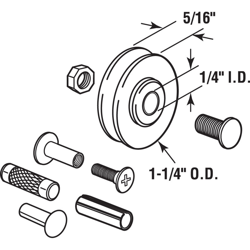 Steel Patio Sliding Door Roller Kit with Zinc Finish, 1-1/4 inch