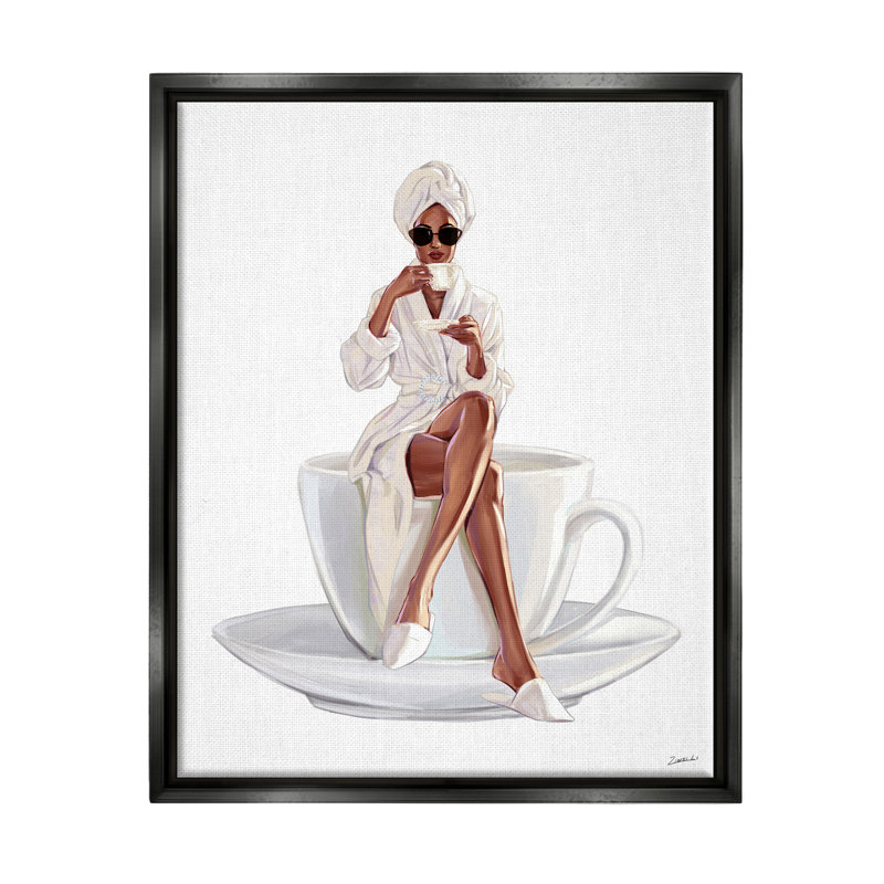 «Fashionable Woman Morning Coffee» par Ziwei Li - peinture sur toile, H 21 po x l 17 po x P 1,7 po