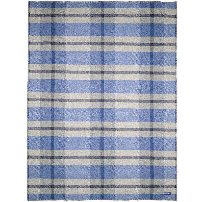 Northfield Plaid Wool Throw Blanket, 50" x 72", Blue